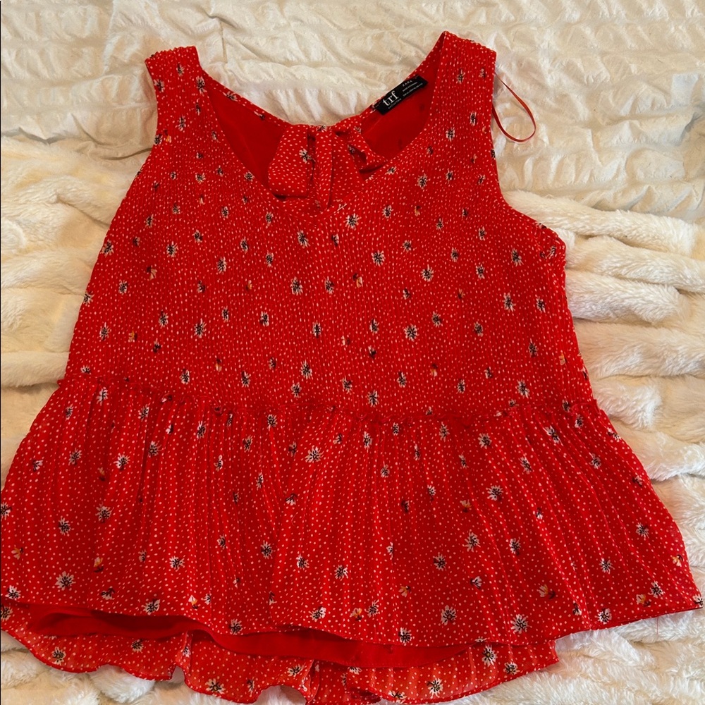 Zara Red Floral Peplum Blouse